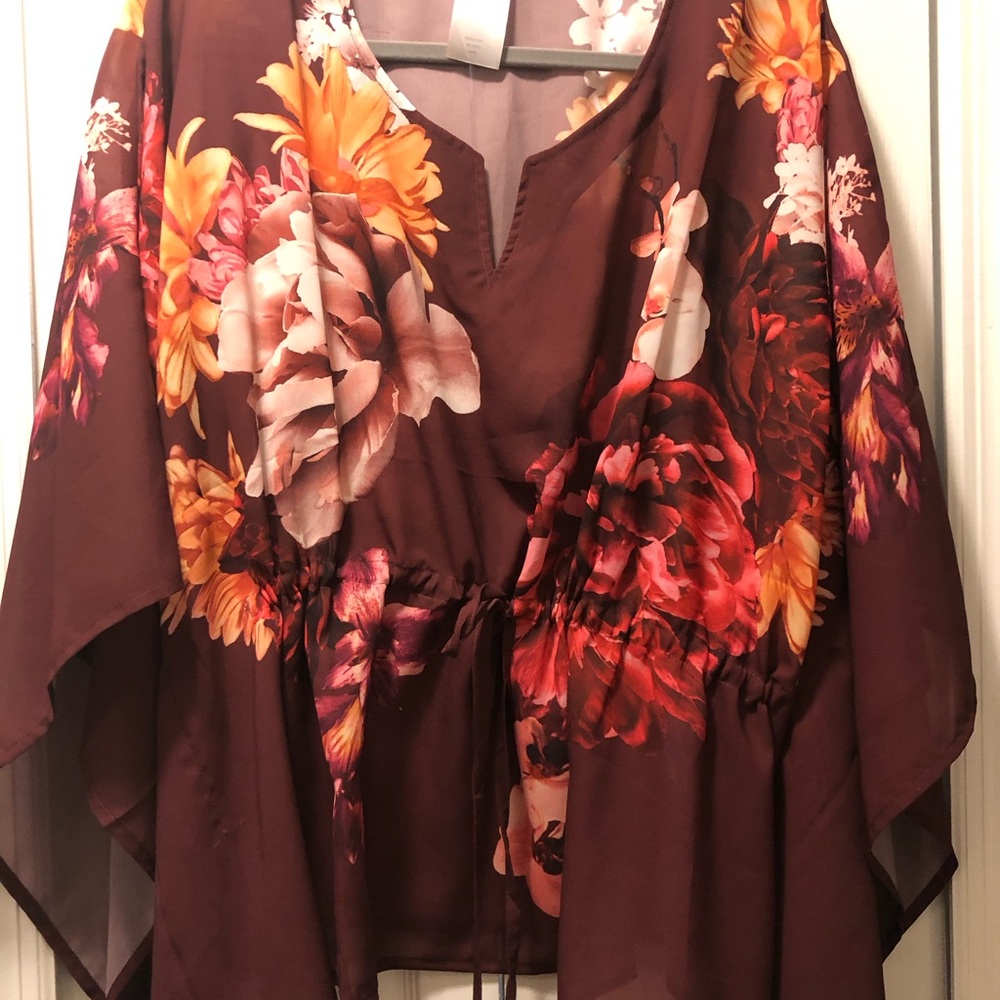 Colleen Lopez Red and Orange Tie Front Blouse